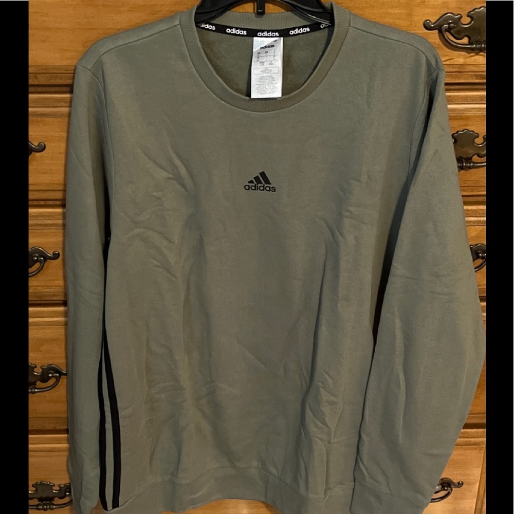 Green Adidas Mens Middle Logo Design Striped Side Sweatshirt
